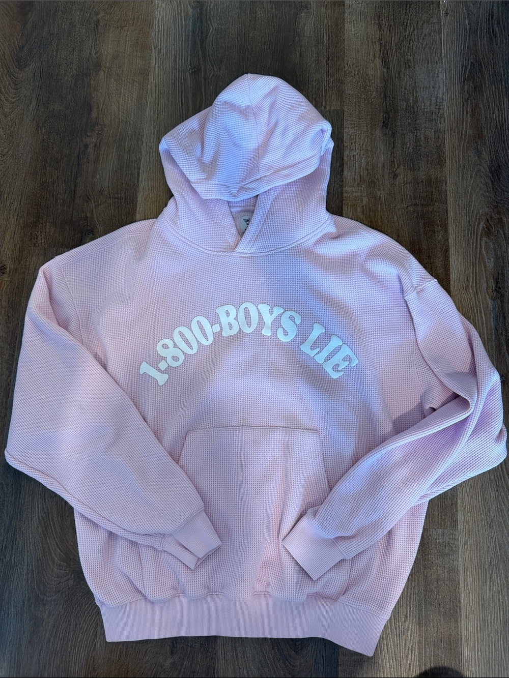 Boys Lie Pink Waffle Crewneck Sweatshirt with White Arch Logo